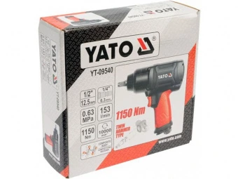YATO Гайковерт ударний пневматичний YATO : квадрат 1/2", F=1150 Nm  | YT-09540