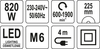 YATO Шліфмашина для стін і стель на штанзі мережева YATO: 820Вт, диск Ø=225мм, макс. L=165см з пилов