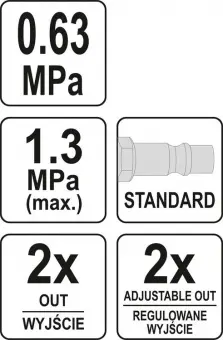 YATO Розподільник повітря пневматичний YATO : 4 канали, 2 з регуляцією, макс. тиск- 1.3 МПа, Ø=1/4" 