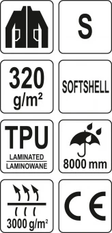 YATO Куртка робоча SOFTSHELL з прикріпн капюшоном YATO розм S, синьо-сіра, 3 кишені, 96% поліес і 4%