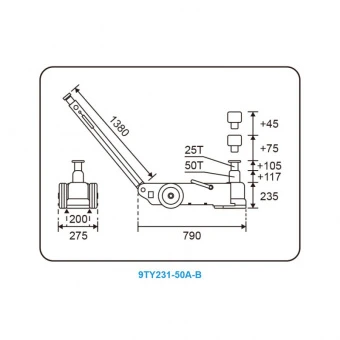 KING TONY Пневмогидравлический домкрат 50/25т | 9TY231-50A-B