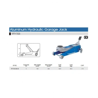 KING TONY Домкрат алюминевый 3т алюминевый (100-465mm) | 9TY153-03A-B