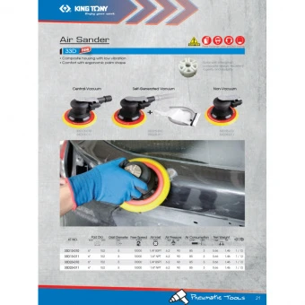 KING TONY Пневматическая орбитальная шлифовальная машина под пылесос | 33D13-010