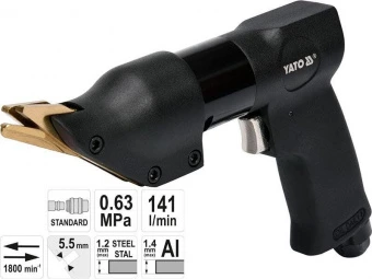 YATO Ножиці пневматичні кутові YATO по листовому металу t≤ 1.4 мм, при тиску- 0,63 MPa, 141 л/хв  | 