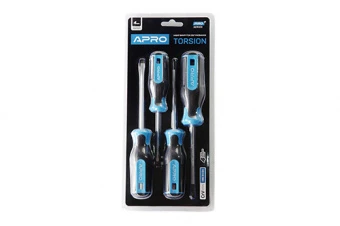 Набор отверток обрезиненных APRO 4шт, CrV (PH2х100, PH1х100, SL5х100, SL3х75)