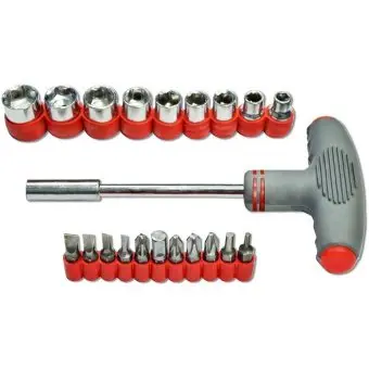 Викрутка з Т-подібною прогумованою ручкою + 20 насадок Technics | 47-380