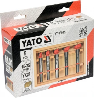 YATO Набір свердл-фрез по дереву YATO : Ø= 15-35 мм, зі шпинделями Ø= 8, 10 мм, у футлярі, 5 шт.  | 
