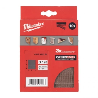 MILWAUKEE Сетчастые шлифлисты для вибрационных шлмфмашын 115 X 107H&L GR 120 -10 шт. | 4932492250
