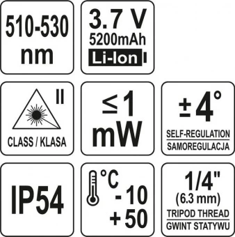 YATO Нівелір лазерний самонівелюючий YATO : 12 променів, точність- ±3 мм/ 10 м, верт./гориз. промені