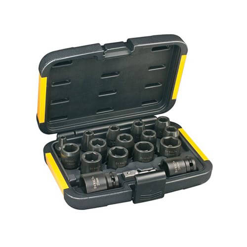 Набір ударних головок DeWALT, 17 предметів.: ударні головки, перехідник з 1/2" на 1/2".