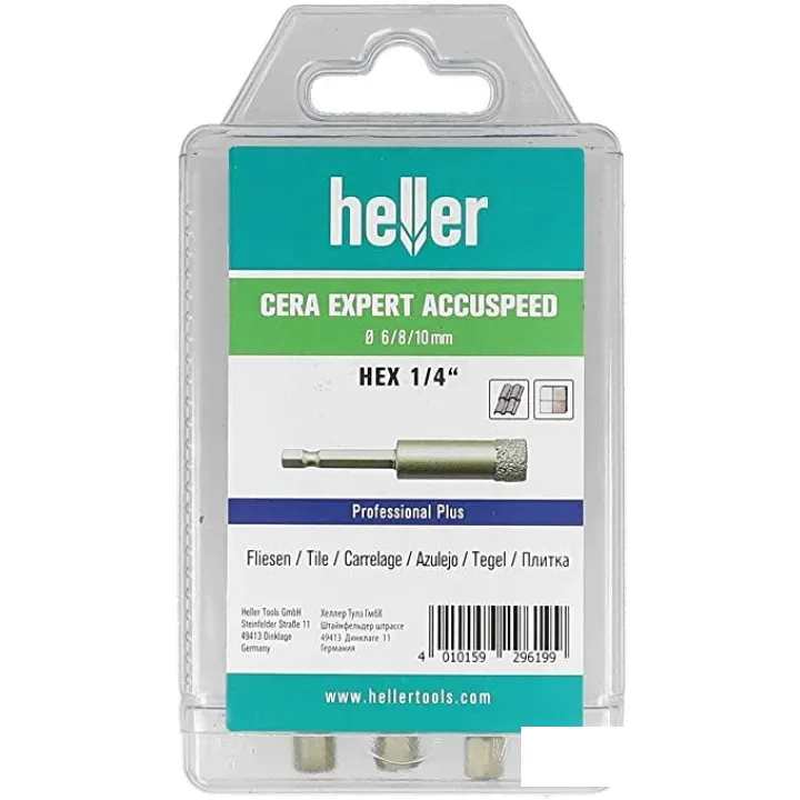 Набор сверл HELLER алмазных 6/8/10 мм CERA EXPERT Accu-Speed ??3шт., 6-гр. хвостовик, (29619)