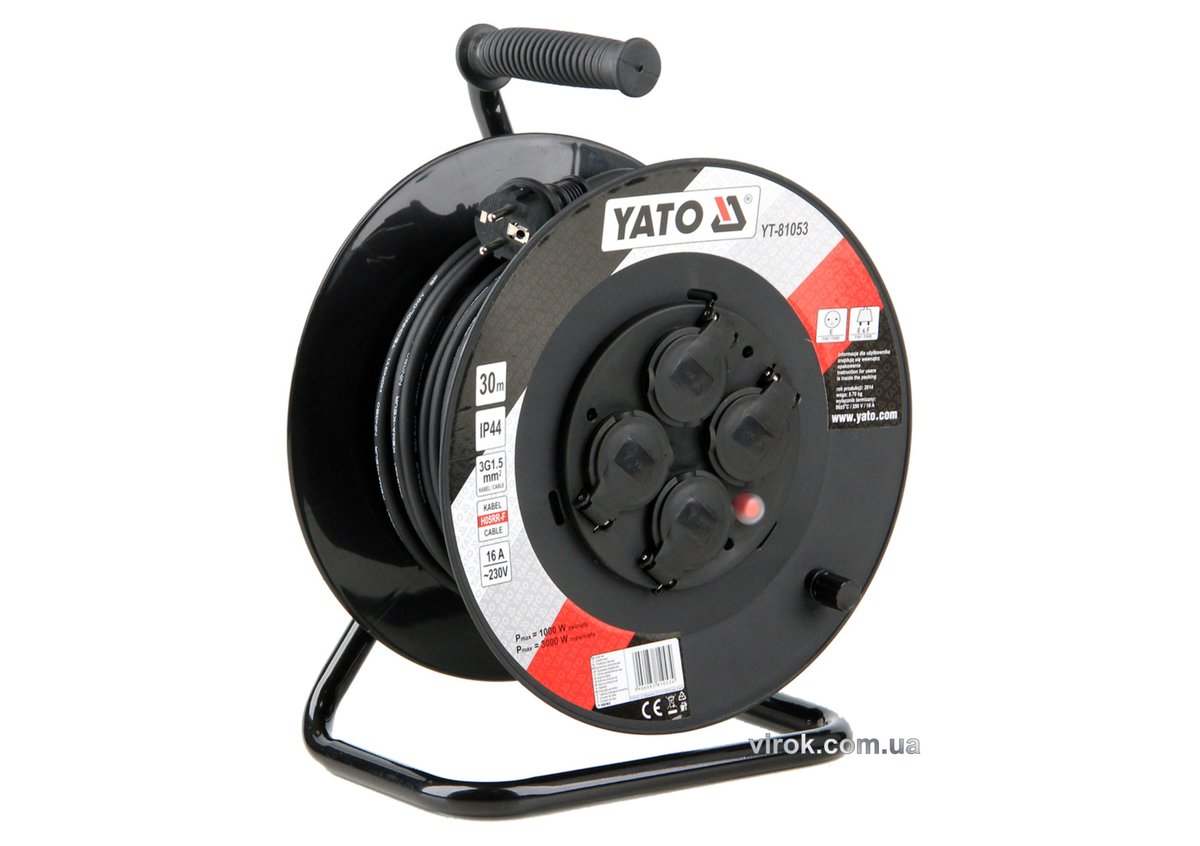 YATO Подовжувач мережевий YATO : l= 30м. до 16 А на котушці; кабель 3-жильний Ø=1,5 мм²  | YT-81053