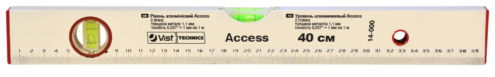 14-000-1 Уровень алюминиевый Access, 2 глазка, 40 см Technics 