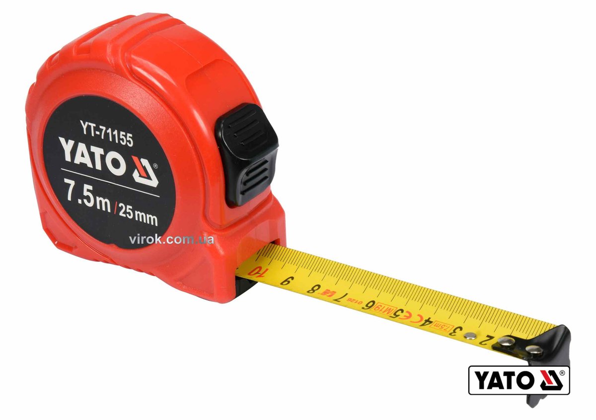 YATO Рулетка : L= 7.5 м x 25 мм, з сталевою стрічкою, нейлоновим покриттям, подвійним блокуванням