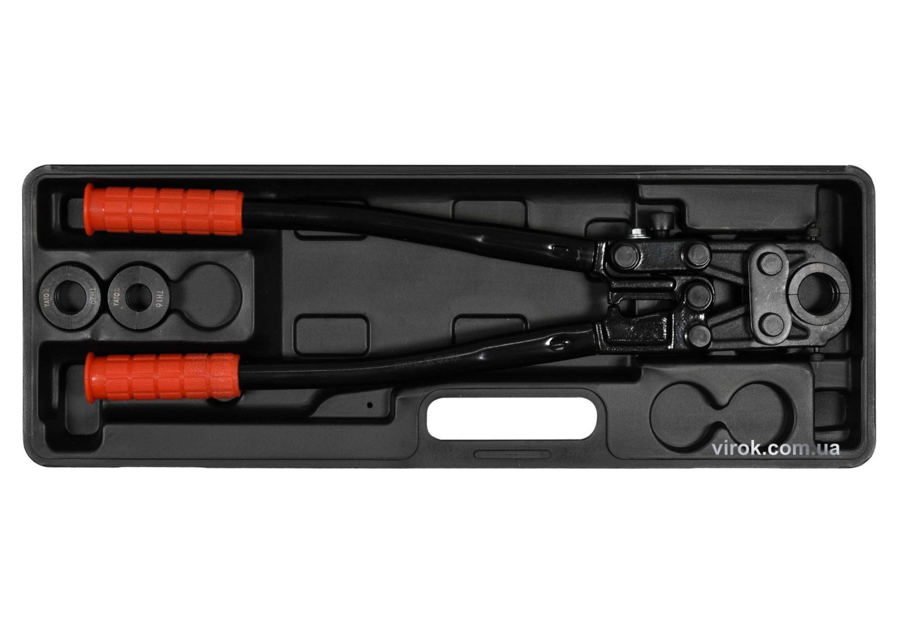 YATO Прес-кліщі для труб PEX-AL.-PEX і PERT YATO; l= 53см, розвід губ-27мм. з насадками TH 16/20/26 