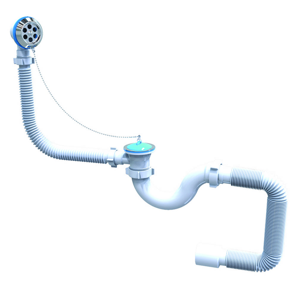 Сифон для ванни з гнучкою трубою 40х50 мм, переливом та нержавіючим випуском 1 1/2 Fonte | 77-505