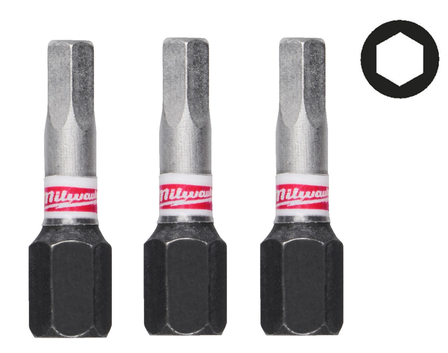MILWAUKEE Біта SHOCKWAVE, Hex4, 25мм, (3шт)