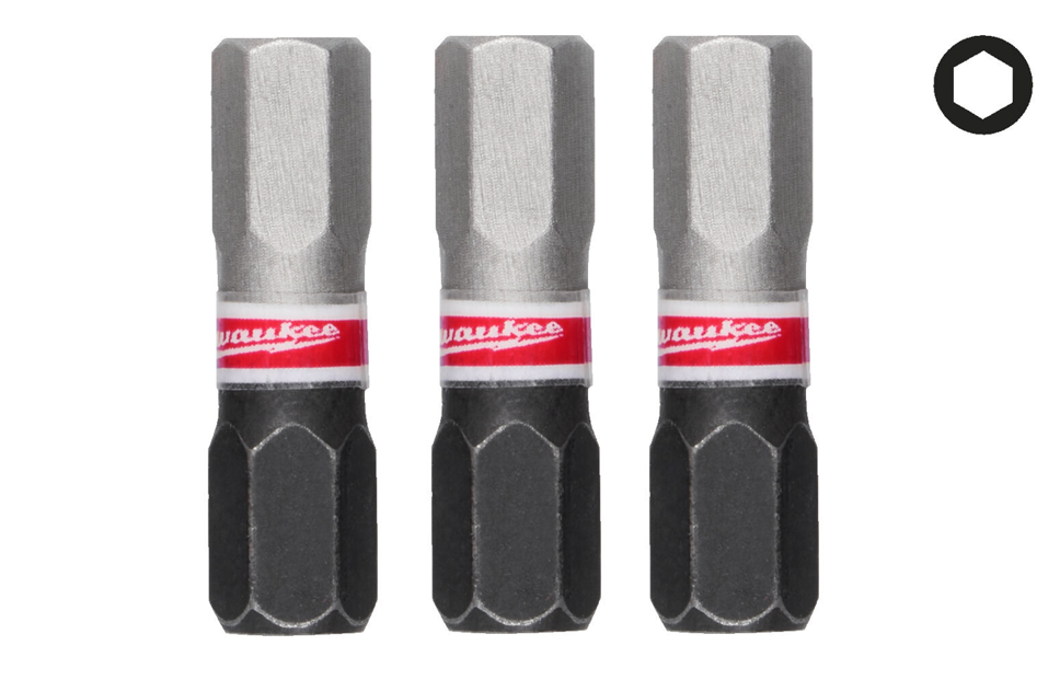 MILWAUKEE Біта SHOCKWAVE, Hex6, 25мм, (3шт)