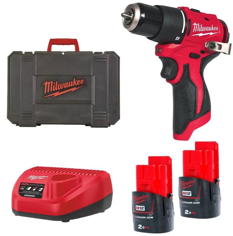 MILWAUKEE Дриль-шуруповерт з ударом акумуляторний безщітковий, M12 BLPDRC-202С, 40Нм (зарядний прист