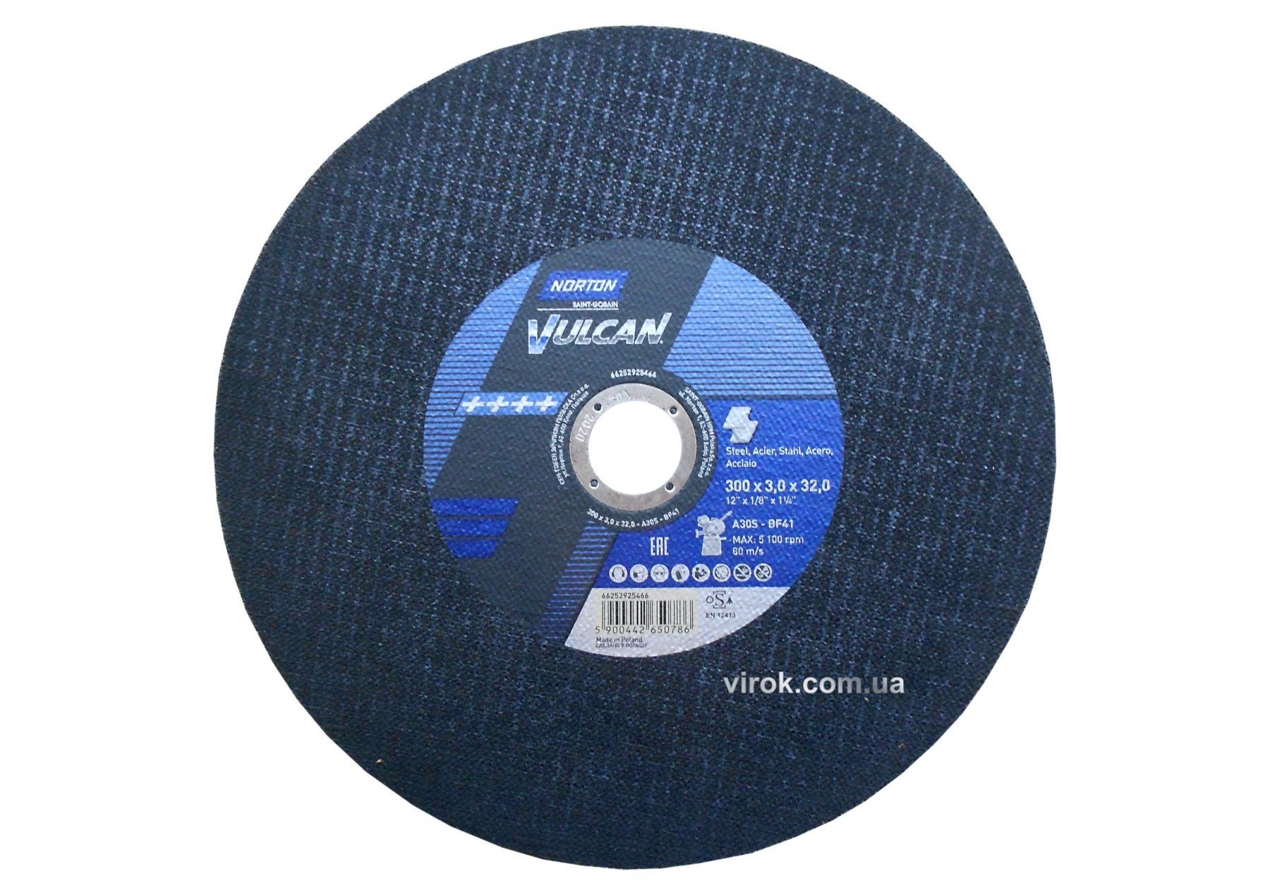 NORTON Диск відрізний по металу і нержав. сталі " VULCAN FIXED"; Ø=300х32 мм, t=3.0 мм (10 шт. уп) |