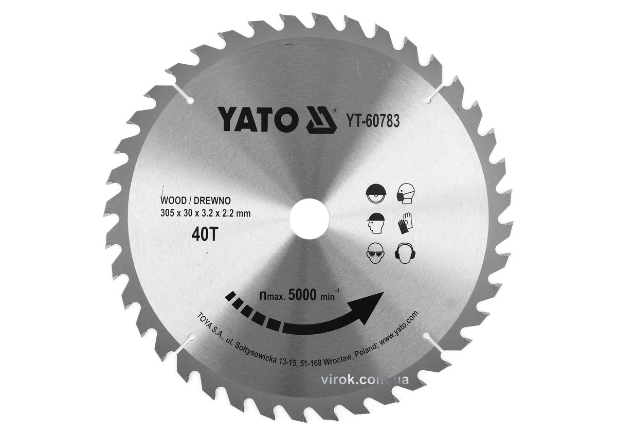 YATO Диск пиляльний победітовий по дереву: 305x30x3.2x2.2 мм, 40 зубців, R.P.M до 5000 1/хв