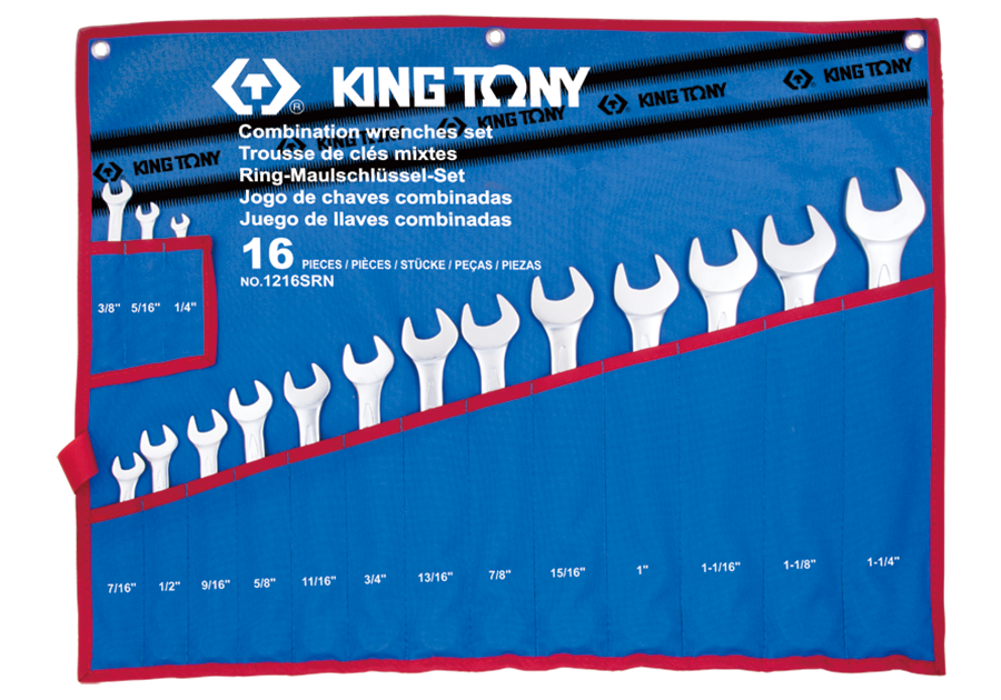 KING TONY Набор ключей дюймовых 16шт. (1/4"-1-1/4") | 1216SRN