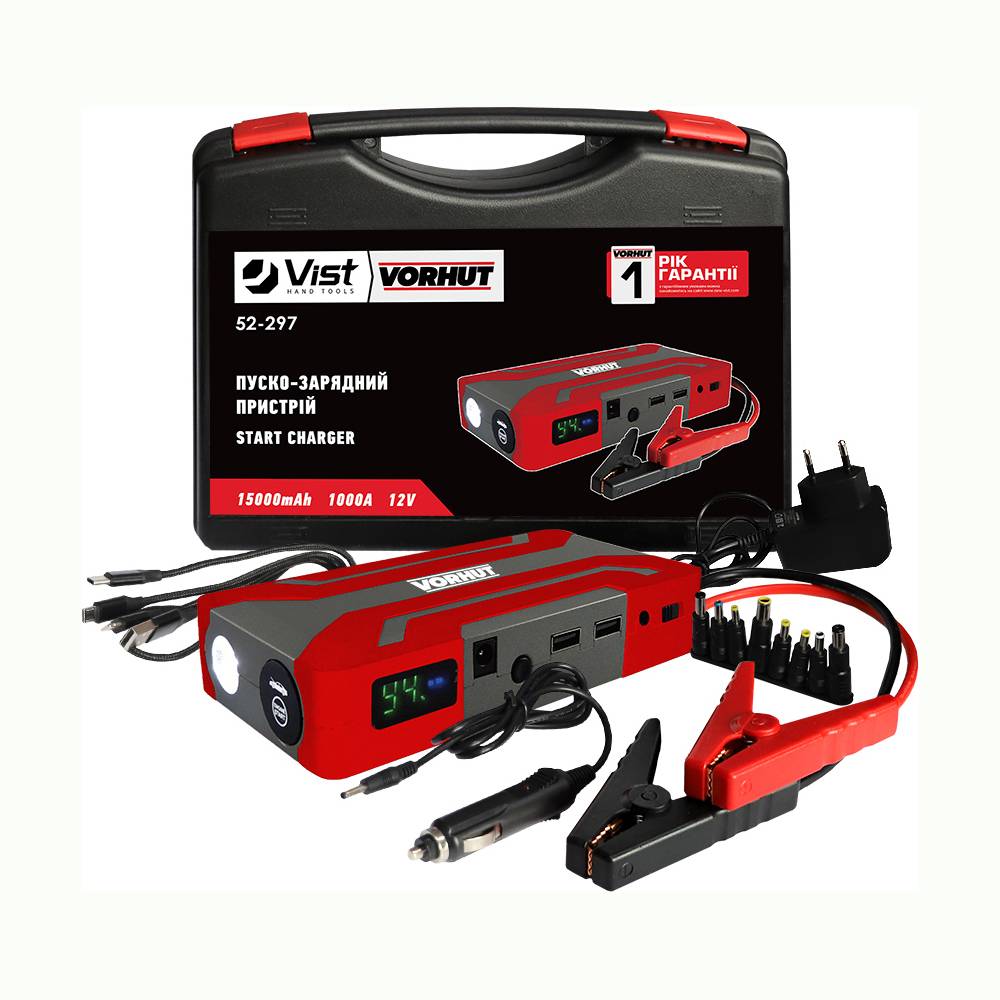 Пуско-зарядний пристрій, 15000 mAh, 1000А, 12V Vorhut | 52-297
