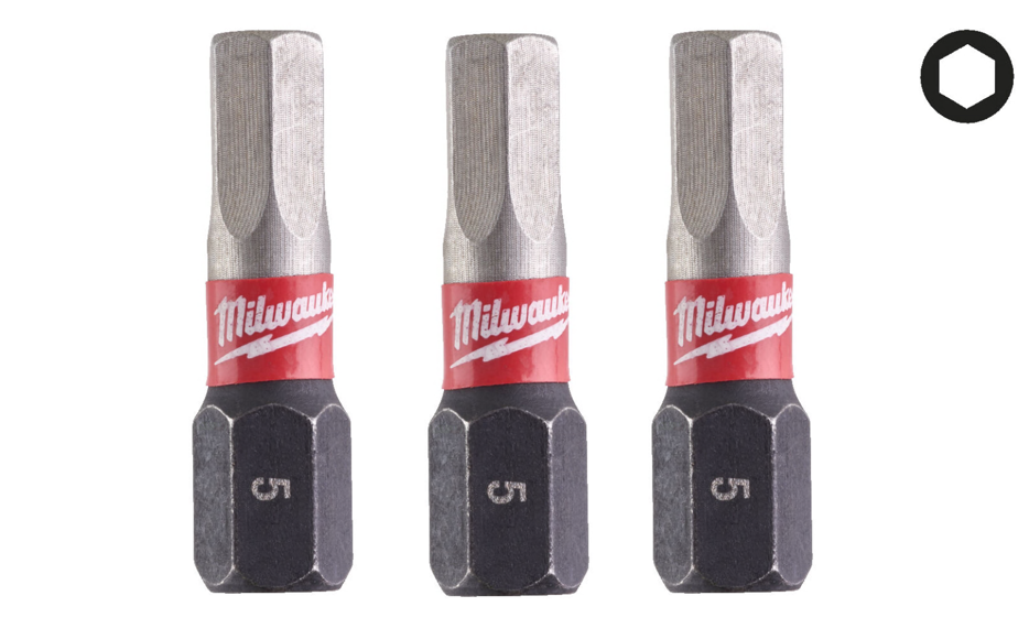 MILWAUKEE Біта SHOCKWAVE, Hex5,0, 25мм, (3шт)