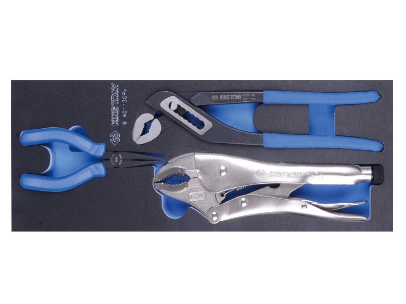 KING TONY Набор шарнирно-губцевого инструмента плоскогубцы, переставные клещи и зажим, 3 пр. (EVA ло