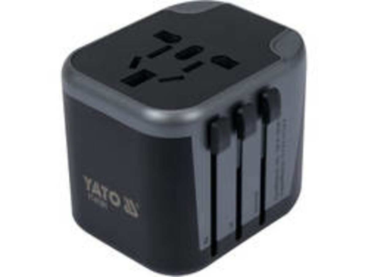 YATO Розетка-адаптер електромережевий 110-240 В, до 8 А YATO з універсальним гніздом з USB і вилками