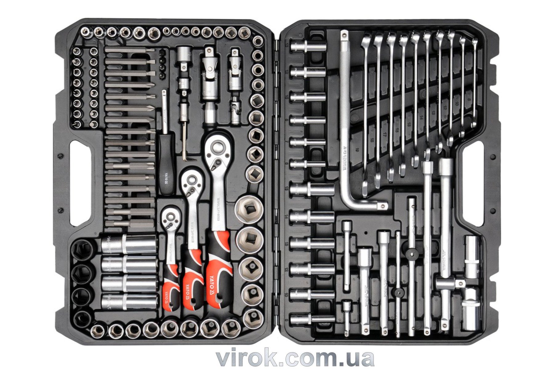 YATO Набір головок торцевих YATO : квадрат 1/2", 3/8", 1/4" з інструментами, насадками. 128 шт.  | Y