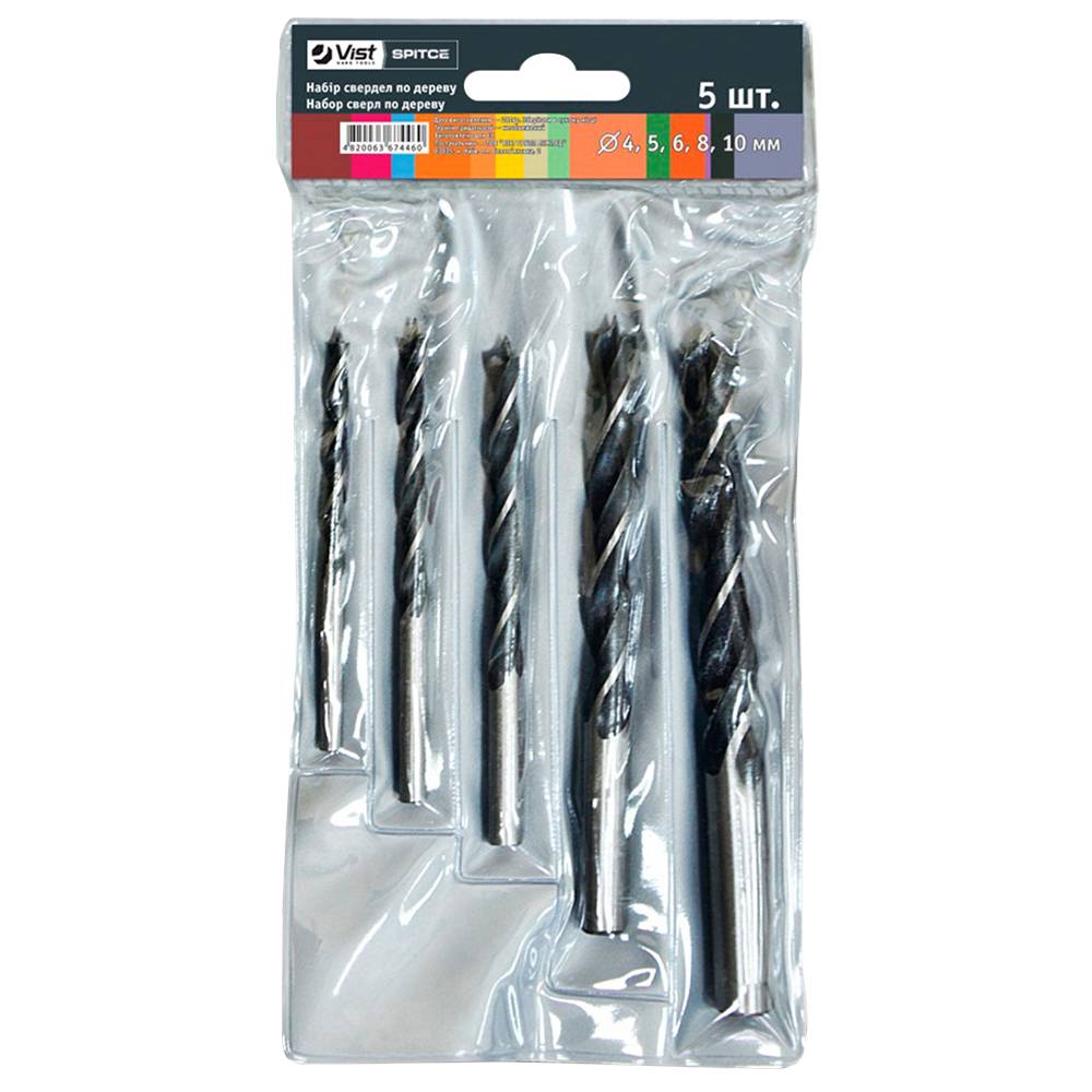 Набір свердел по дереву, 5шт (4-10мм) Spitce | 21-900