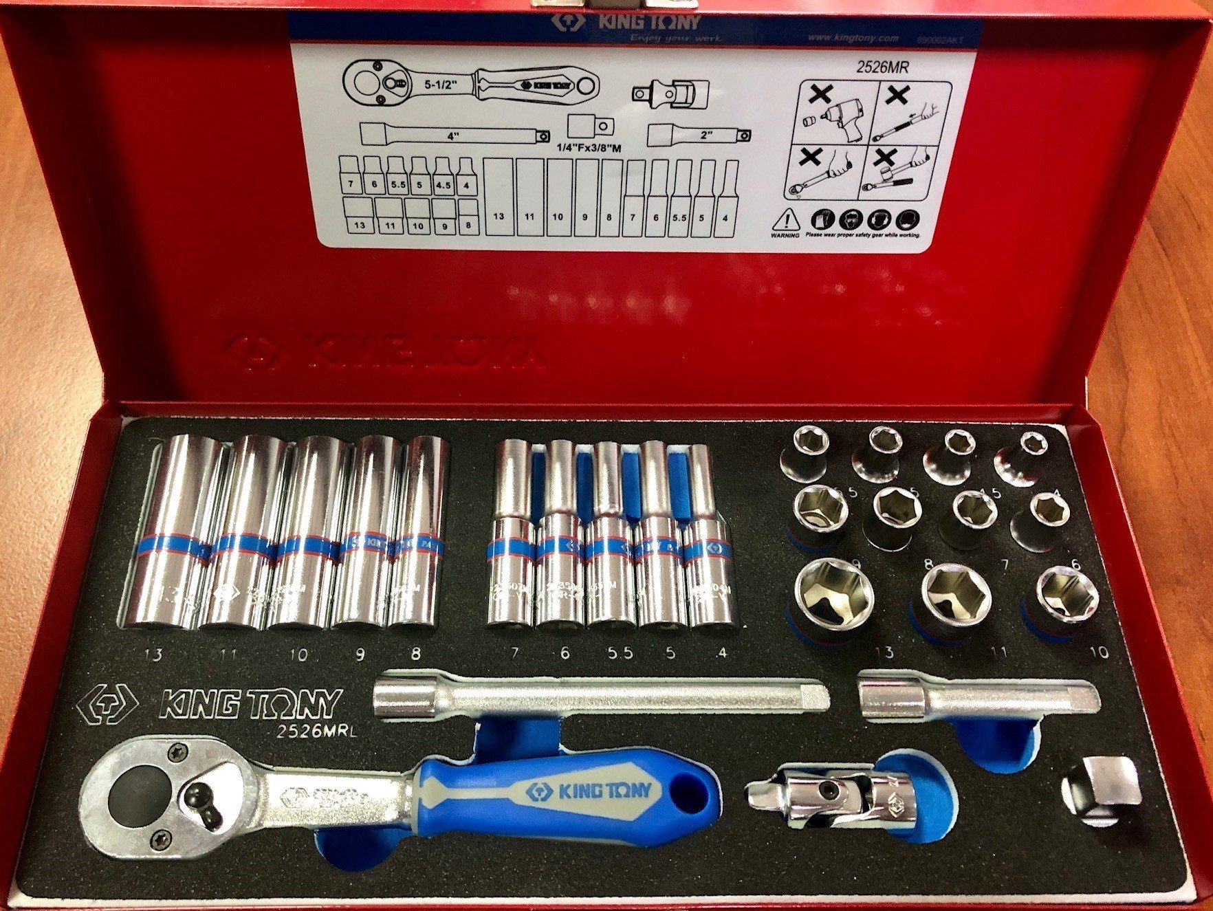 KING TONY Набор головок 1/4" 26 ед. 6-ти гранные, (4-13mm) | 2526MRL