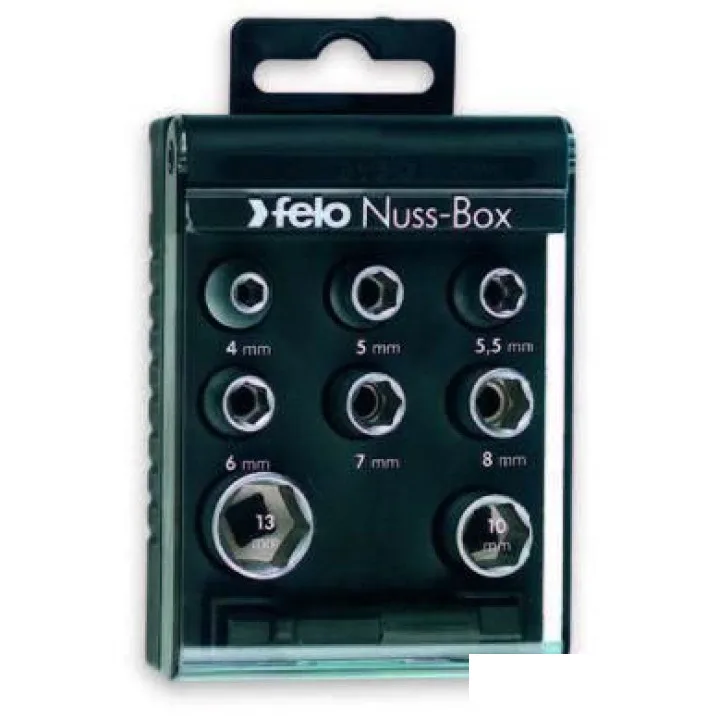Набор головок FELO 4 мм/5 мм/5,5 мм/6 мм/7 мм/8 мм/10 мм/13 мм, адаптер шестигранник, (05798106)