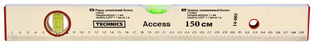 14-005 Уровень алюминиевый Access, 2 глаз., 150 см