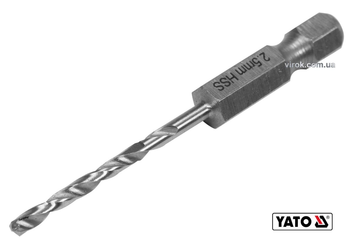 YATO Свердло по металу YATO: HSS6542, Ø=2.5мм, HEX-1/4", l=57/26мм, для нержав., конструкт., легов. 