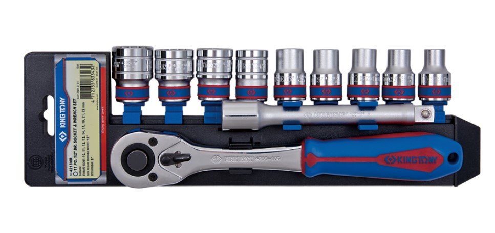 KING TONY Набор головок 1/2" 11 ед. 12-ти гранные, длинные (10-22mm) в холдере | 4213MR