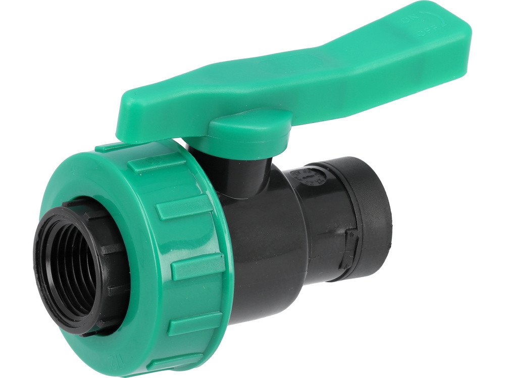 Кран кульовий до водяних пластикових труб  Ø= 1/2" Х 1/2" F/F-різьб FLO з поліпроп, для тиску 16Bar