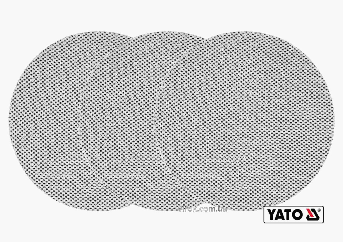 YATO Сітка абразивна, тверда, кругла, на липучці, до шліфмашини : G220, Ø= 225 мм, 3 шт (DW)