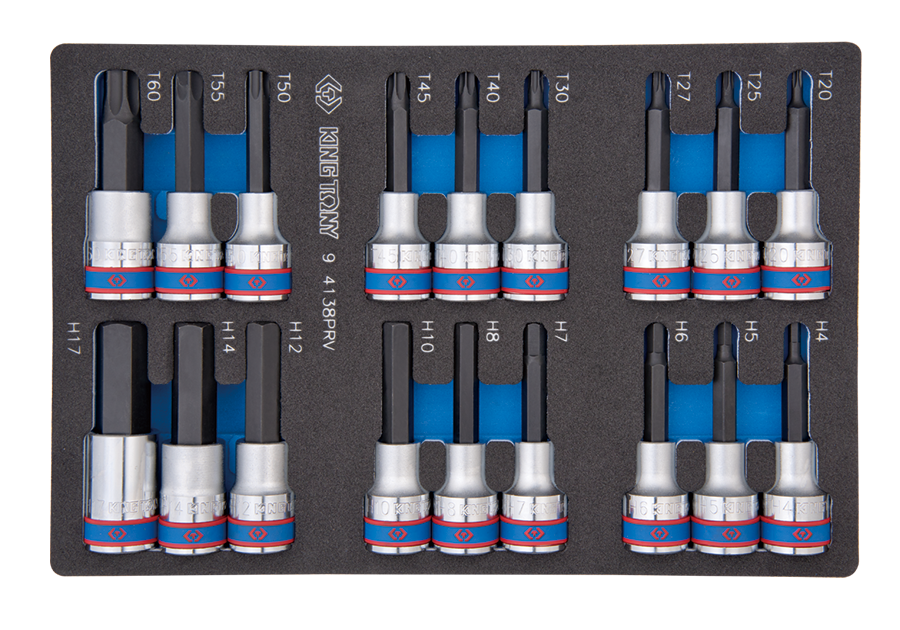 KING TONY Набор торцевых головок 1/2", TORX, HEX, L = 80 мм, ложемент, 18 предметов | 9-4138PRV