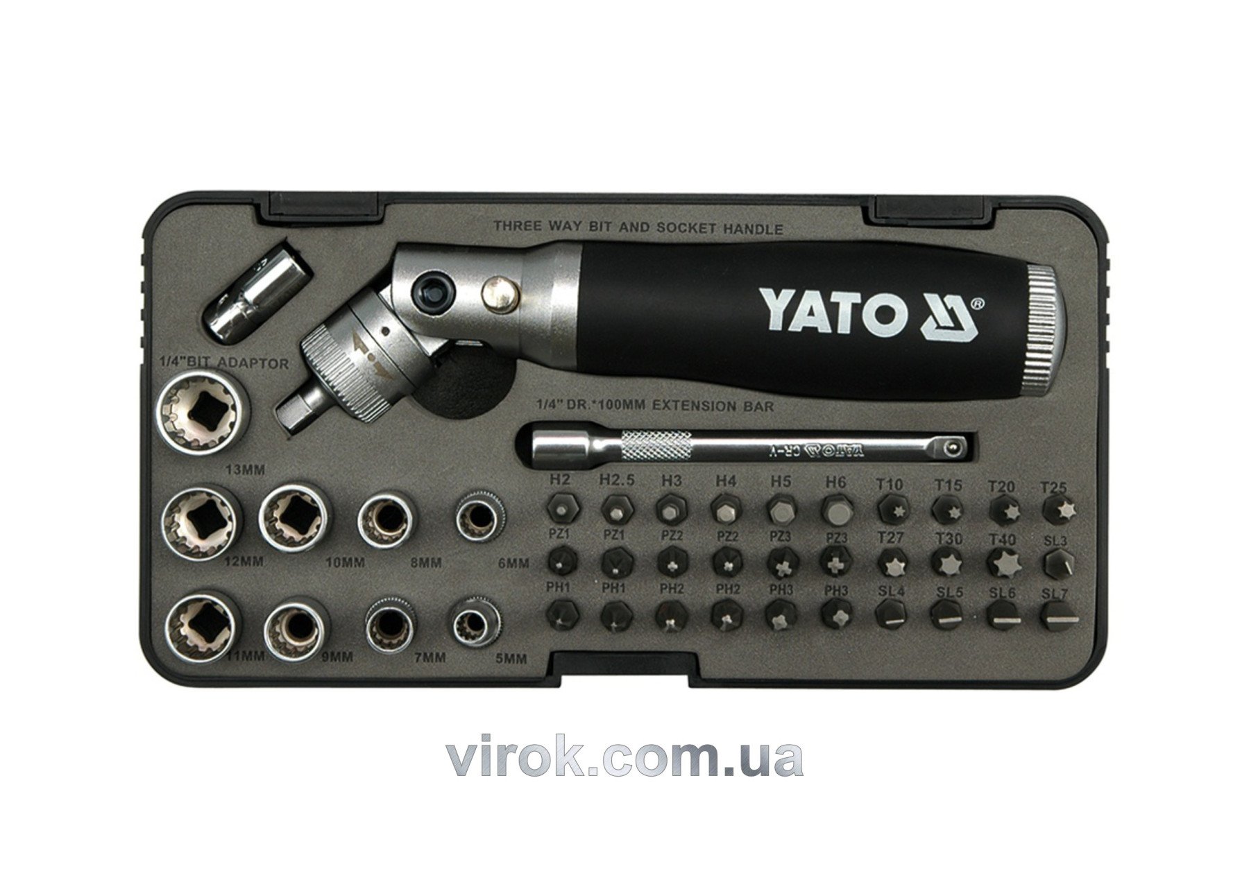 YATO Викрутка реверсивна YATO : тріщатка, насадки HEX 1/4": SL,H,PH,PZ,T.  | YT-2806