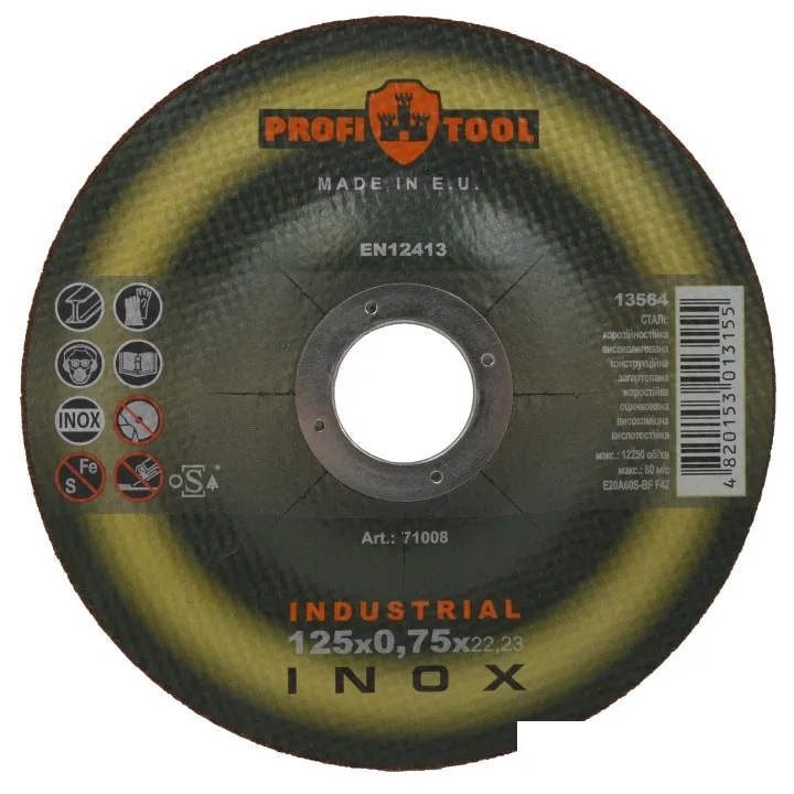 Круг отрезной по металлу PROFITOOL INOX INDUSTRIAL 125х0.75х22.2мм, E20A60S-BF, F42, 12250 об/мин