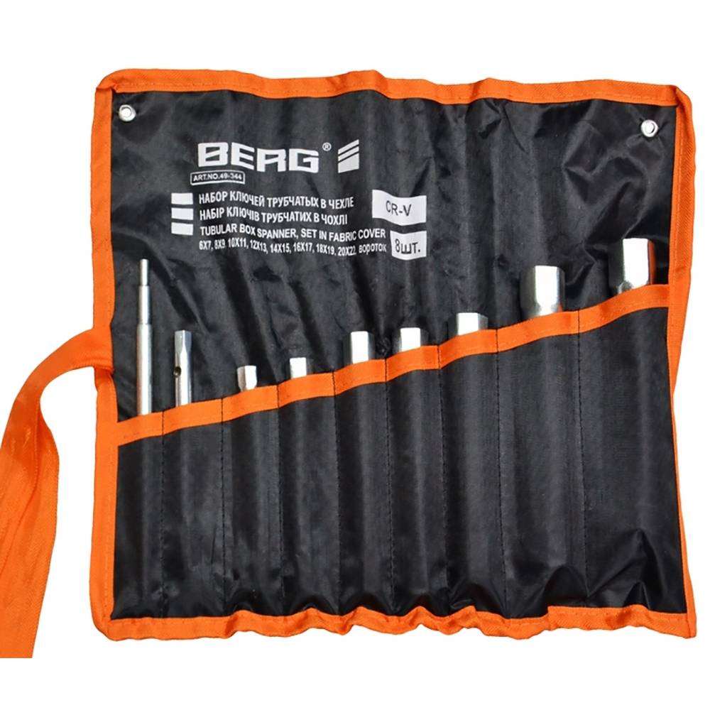 Набір ключів трубчатих (6 - 22 мм), з воротком, 9 шт., у чохлі Berg | 49-344