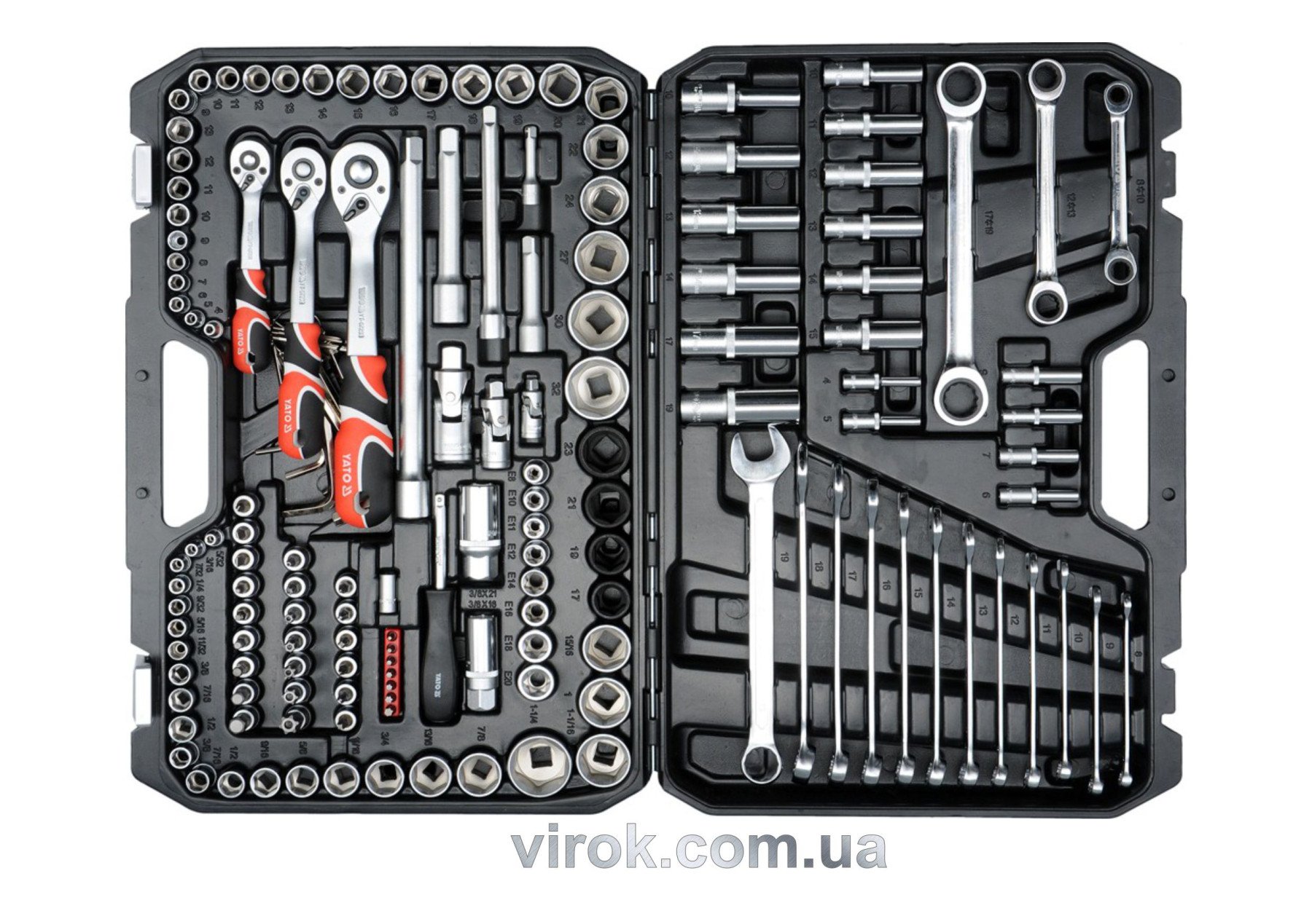 YATO Набір головок торцевих YATO : квадрат 1/2", 3/8", 1/4" з інструментами, насадками. 150 шт.  | Y