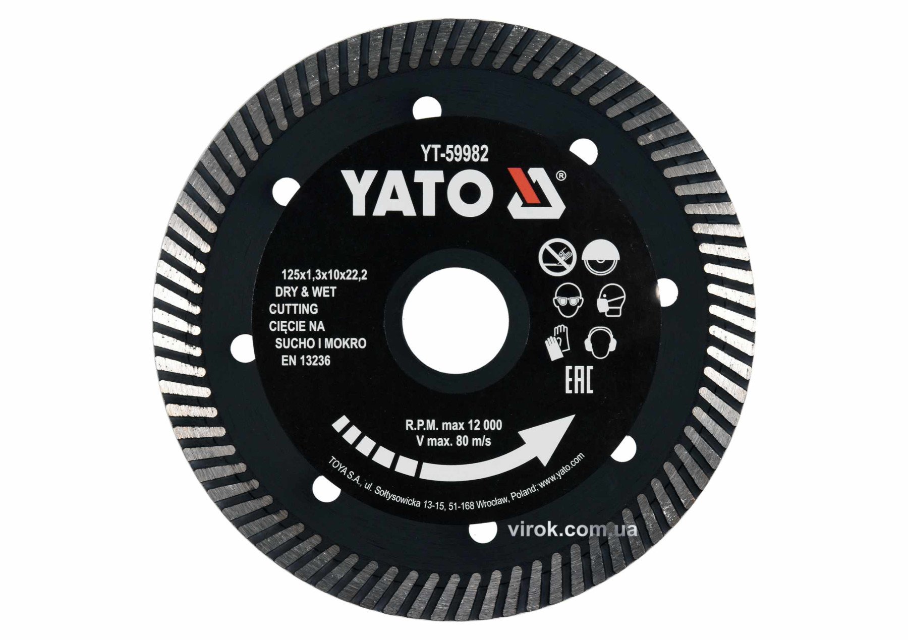 YATO Диск відрізний алмазний по гресу,кераміці "TURBO" YATO Ø=125x1.3x10x22.2мм,в мокрому і сухому р