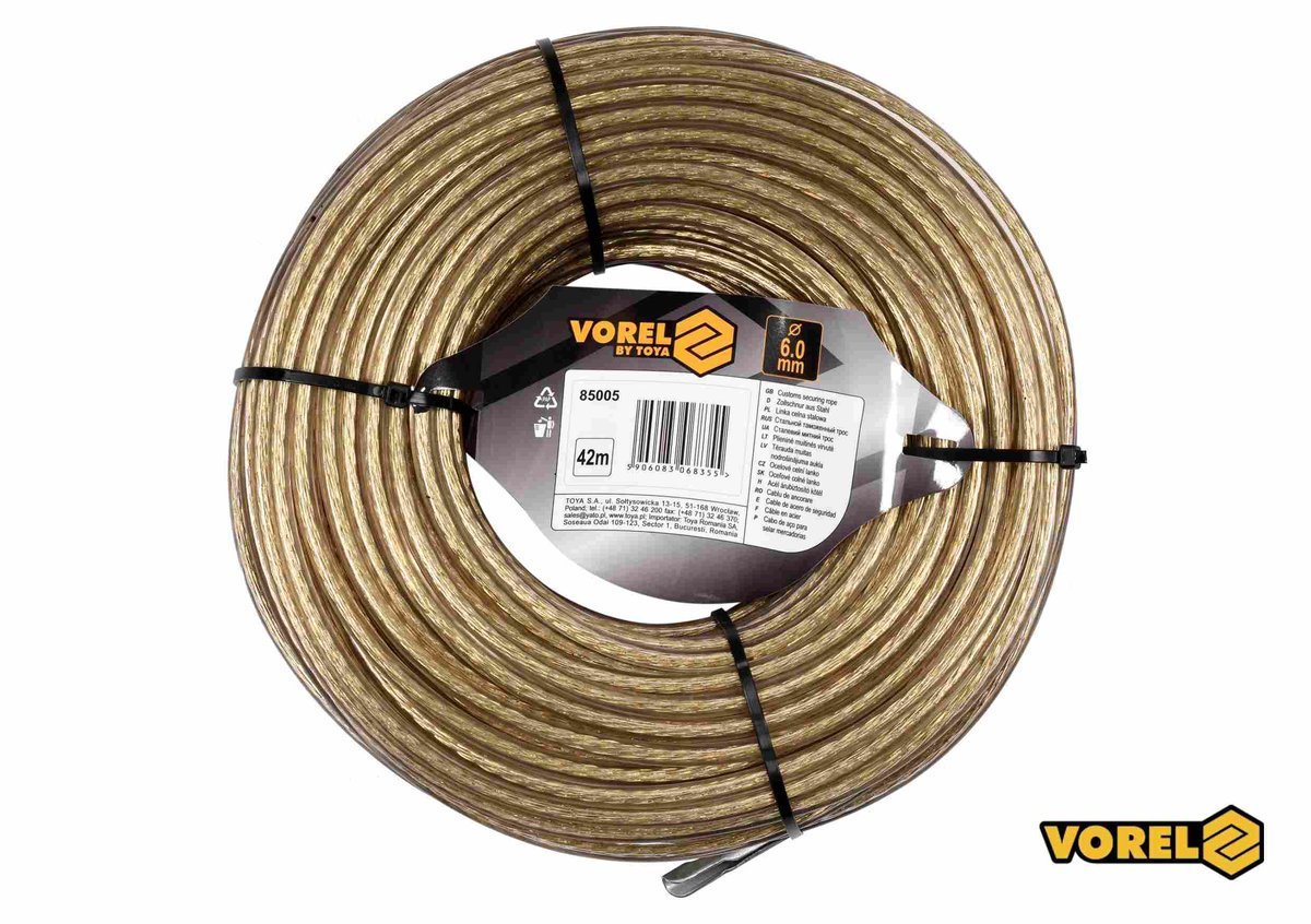 VOREL Трос сталевий з наконечниками для пломб : Ø6 мм x 42 м  | 85005