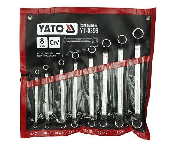 YATO Ключі гнуто - накидні YATO : CrV, М= 6х7-20х22 мм, Набір 8шт.  | YT-0396