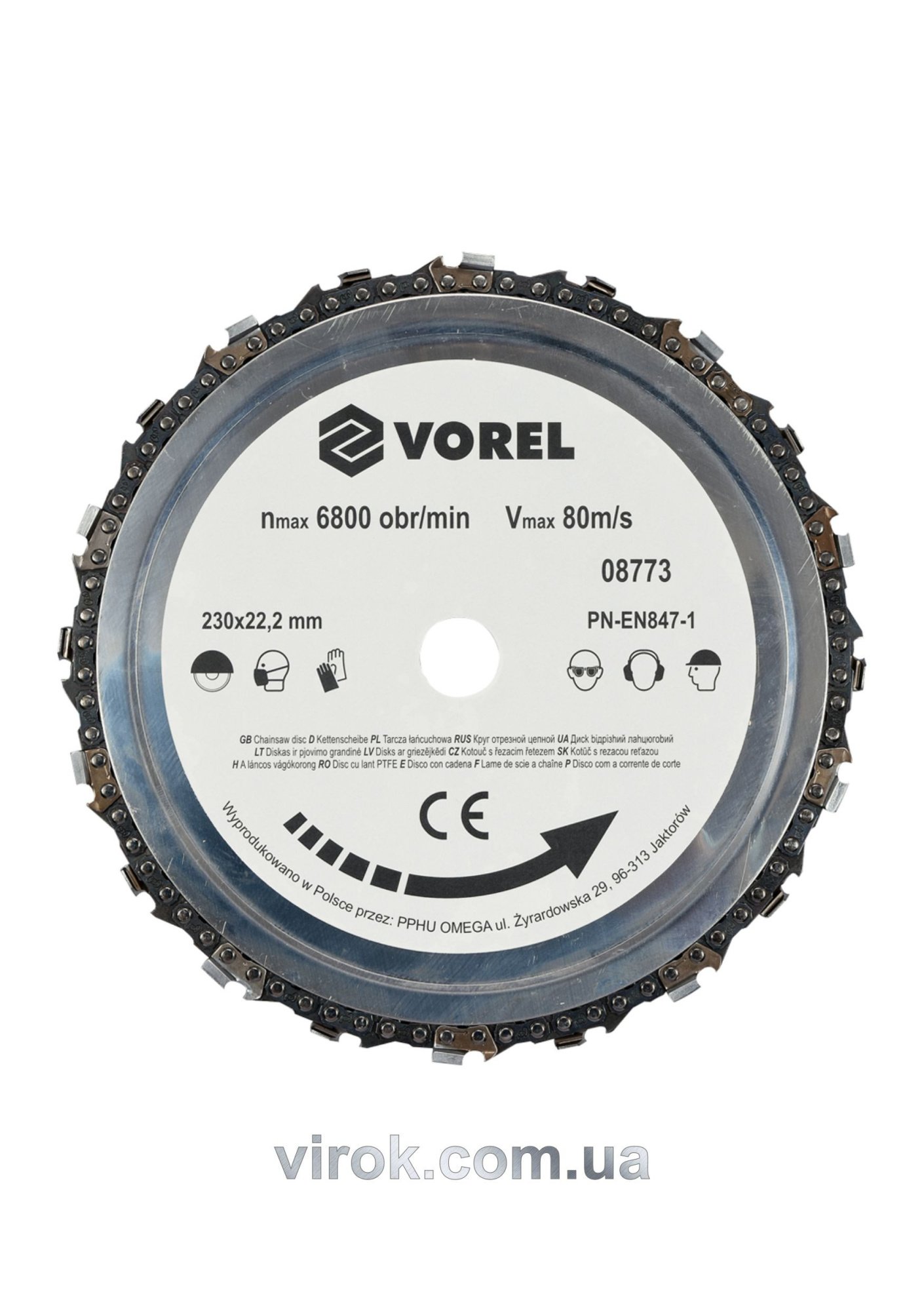 VOREL Диск ланцюговий по дереву для шліфмашини : Ø= 230 мм  | 08773