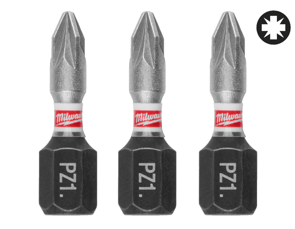 MILWAUKEE Біта SHOCKWAVE, PZ1, 25мм, (3шт)
