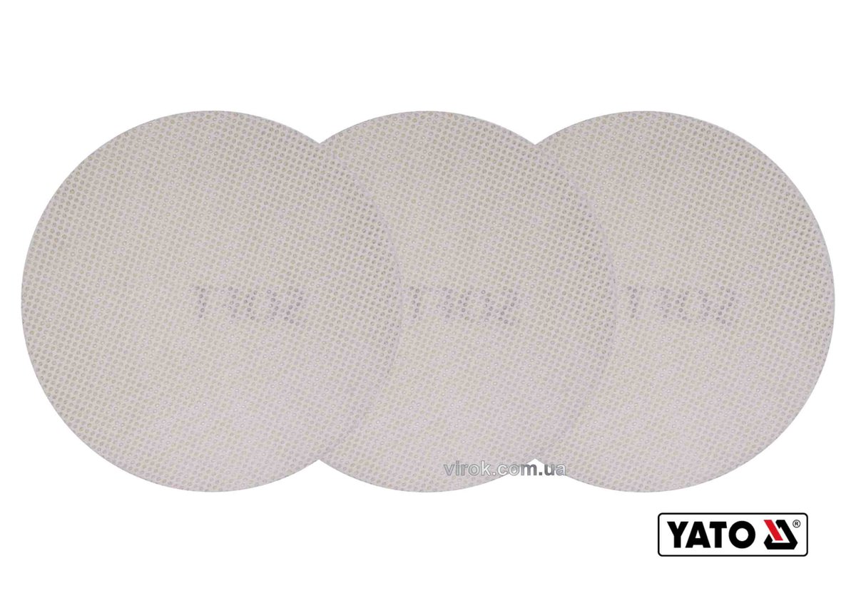 YATO Сітка шліфувальна абразивна самозачепна YATO : G180, Ø= 225 мм, м'яка, кругла, 3 шт, (DW) | YT-